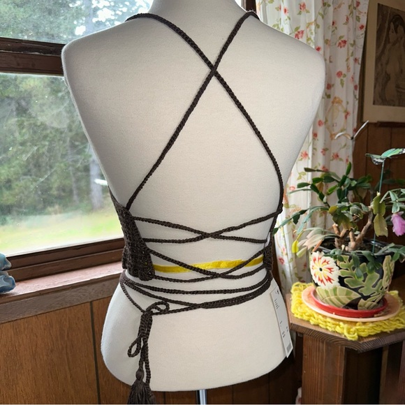 Out From Under • Chocolate Brown Crochet Lace Up Top - Picture 2 of 15